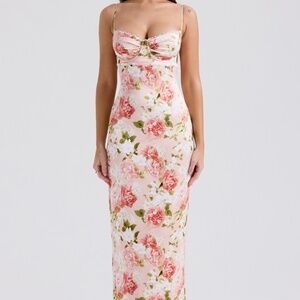NWT HOUSE OF CB Josefina Pink Peony Print Dress XS PLUS CUP
